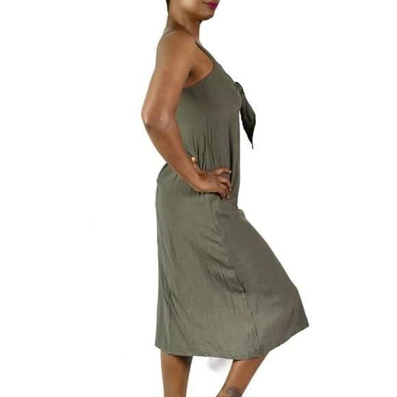 Need Supply Co Dress Green Sundress Olive Army Midi Tie Front Tank Size Medium - Picture 11 of 12